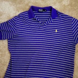 Polo purple, yellow,black and white stripped shirt